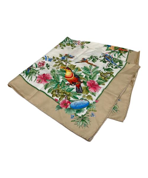 GUCCI（グッチ）GUCCI (グッチ) アニマル＆フローラルシルクスカーフ ベージュ サイズ:実寸参照の古着・服飾アイテム