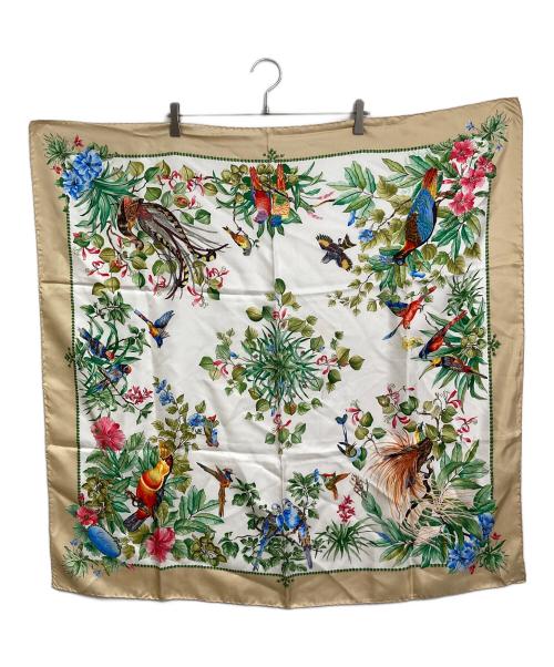 GUCCI（グッチ）GUCCI (グッチ) アニマル＆フローラルシルクスカーフ ベージュ サイズ:実寸参照の古着・服飾アイテム