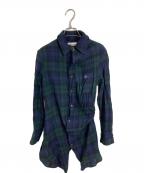 Vivienne Westwoodヴィヴィアンウエストウッド）の古着「ロゴ刺繍 変形ロングウールシャツ　長袖シャツ　チェックシャツ」｜グリーン×ネイビー