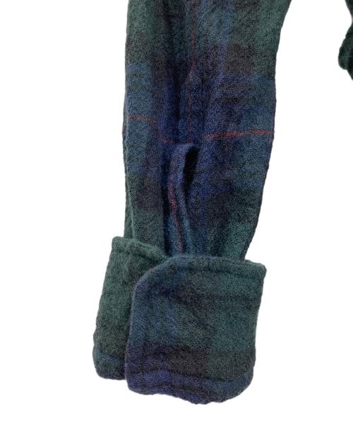 Vivienne Westwood（ヴィヴィアンウエストウッド）Vivienne Westwood (ヴィヴィアンウエストウッド) ロゴ刺繍 変形ロングウールシャツ　長袖シャツ　チェックシャツ グリーン×ネイビー サイズ:46の古着・服飾アイテム
