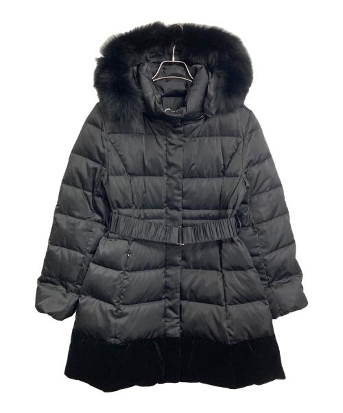 COUP DE CHANCE（クードシャンス）COUP DE CHANCE (クードシャンス) ミディ丈ベルト付ダウンコート　フード付ダウンコート　アウター ブラック サイズ:38の古着・服飾アイテム