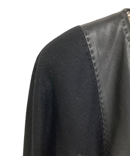 HIROKO KOSHINO（ヒロコ コシノ）HIROKO KOSHINO (ヒロコ コシノ) エコレザー切替ジャケットセットアップ ブラック サイズ:42の古着・服飾アイテム