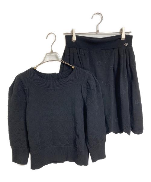CHANEL（シャネル）CHANEL (シャネル) バックココマーク7分袖ニット＆スカートセットアップ ブラック サイズ:42の古着・服飾アイテム