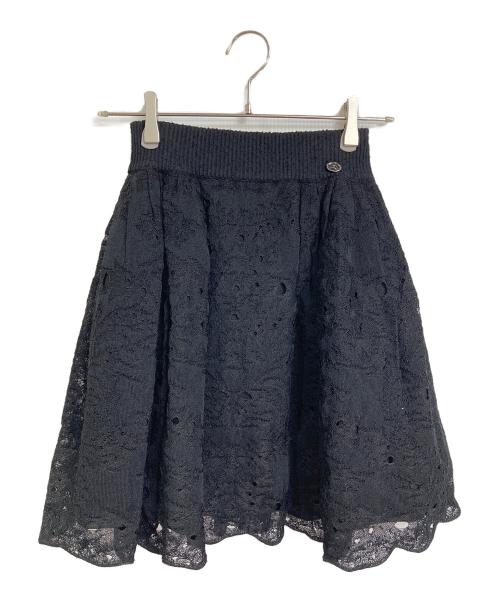 CHANEL（シャネル）CHANEL (シャネル) ココマークチャームレースミニニットスカート ブラック サイズ:42の古着・服飾アイテム