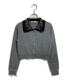 Snidel（スナイデル）の古着「ビジューカラーニットカーディガン　パールカーディガン　襟付きカーディガン」｜グレー