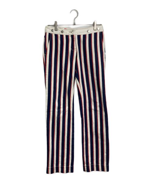 Vivienne Westwood RED LABEL（ヴィヴィアンウエストウッドレッドレーベル）Vivienne Westwood RED LABEL (ヴィヴィアンウエストウッドレッドレーベル) オーブマルチボタンストライプパンツ　日本製 レッド×ブルー サイズ:2の古着・服飾アイテム