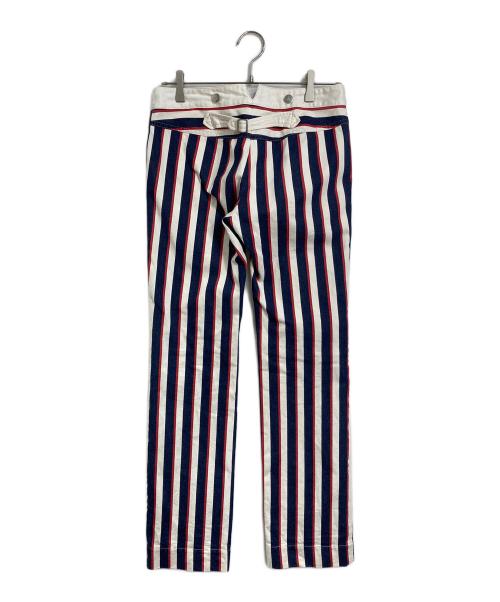Vivienne Westwood RED LABEL（ヴィヴィアンウエストウッドレッドレーベル）Vivienne Westwood RED LABEL (ヴィヴィアンウエストウッドレッドレーベル) オーブマルチボタンストライプパンツ　日本製 レッド×ブルー サイズ:2の古着・服飾アイテム