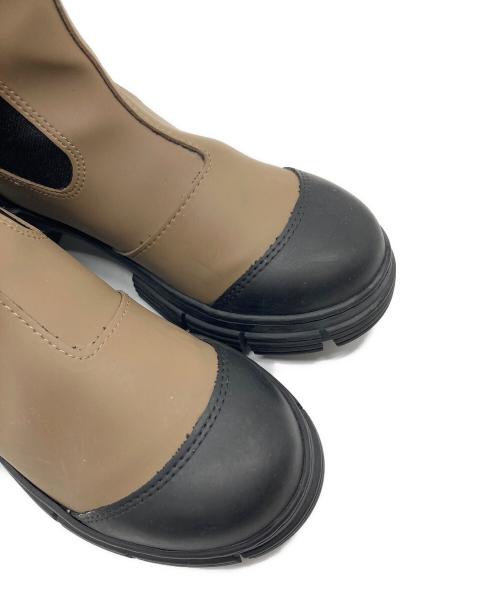 GANNI（ガニー）Ganni (ガニー) リサイクルレザーショートブーツ　レインブーツ ブラウン×ブラック サイズ:37の古着・服飾アイテム