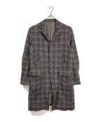 UNDERCOVERISMアンダーカバーイズム）の古着「12SS襟レザー縮絨チェックチェスターコート　アウター　ライトアウター　日本製」｜グレー