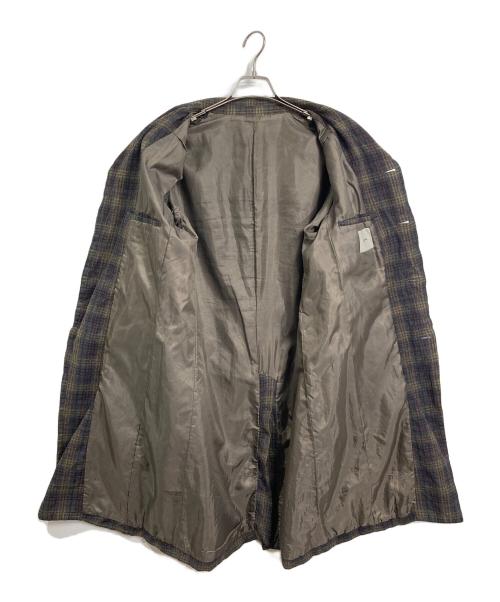 UNDERCOVERISM（アンダーカバーイズム）UNDERCOVERISM (アンダーカバーイズム) 12SS襟レザー縮絨チェックチェスターコート　アウター　ライトアウター　日本製 グレー サイズ:2の古着・服飾アイテム