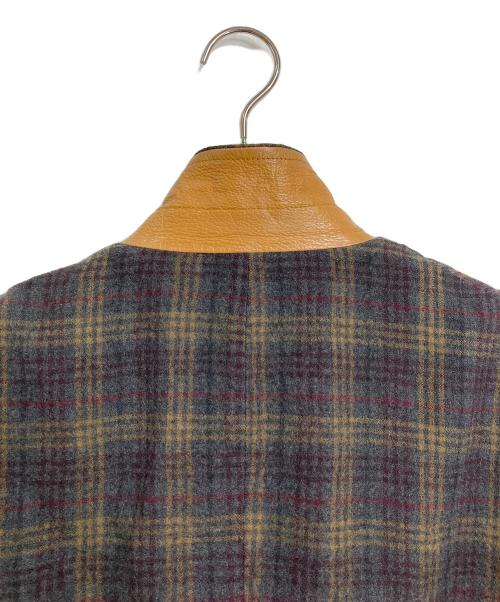 UNDERCOVERISM（アンダーカバーイズム）UNDERCOVERISM (アンダーカバーイズム) 12SS襟レザー縮絨チェックチェスターコート　アウター　ライトアウター　日本製 グレー サイズ:2の古着・服飾アイテム