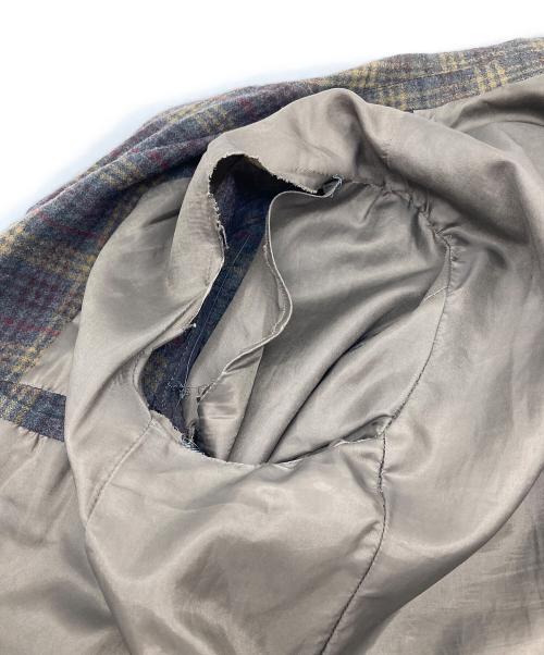 UNDERCOVERISM（アンダーカバーイズム）UNDERCOVERISM (アンダーカバーイズム) 12SS襟レザー縮絨チェックチェスターコート　アウター　ライトアウター　日本製 グレー サイズ:2の古着・服飾アイテム