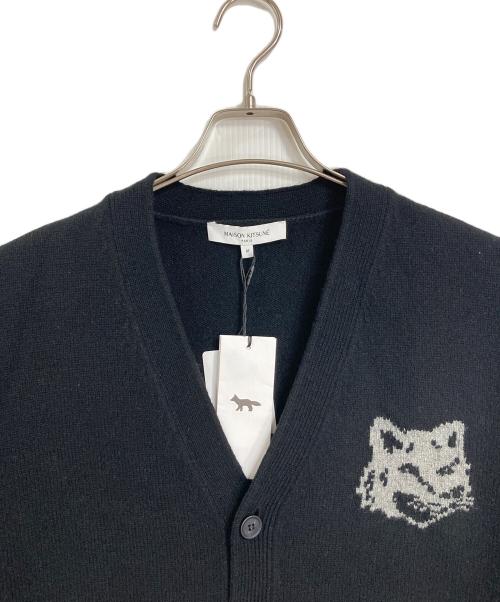 maison kitsune（メゾンキツネ）MAISON KITSUNE (メゾンキツネ) フォックスヘッド インターシャ メリノ カーディガン　ウールカーディガン ブラック サイズ:M 未使用品の古着・服飾アイテム