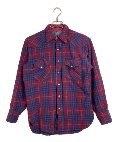 PENDLETON（ペンドルトン）PENDLETON (ペンドルトン) 70'ｓ ウールシャツ　ウエスタンシャツ　USA製 レッド×ネイビー サイズ:Mの古着・服飾アイテム