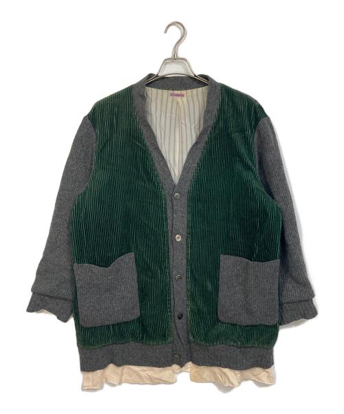 SueUNDERCOVER（スーアンダーカバー）SueUNDERCOVER (スーアンダーカバー) コーデュロイ×ニットレイヤードカーディガン グレー×グリーン サイズ:2の古着・服飾アイテム