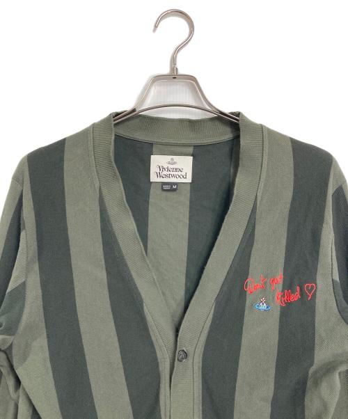 Vivienne Westwood（ヴィヴィアンウエストウッド）Vivienne Westwood (ヴィヴィアンウエストウッド) 胸オーブ刺繍ストライプニットカーディガン グリーン サイズ:Mの古着・服飾アイテム