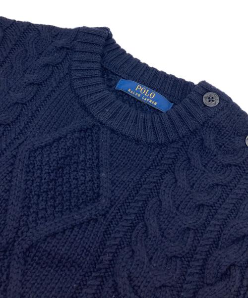 POLO RALPH LAUREN（ポロ・ラルフローレン）POLO RALPH LAUREN (ポロ・ラルフローレン) メリノウールケーブルニットワンピース ネイビー サイズ:FREEの古着・服飾アイテム