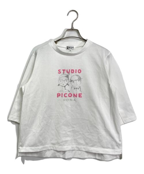 PICONE（ピッコーネ）PICONE (ピッコーネ) フロッキーロゴ七分袖プルオーバー ホワイト サイズ:38 未使用品の古着・服飾アイテム