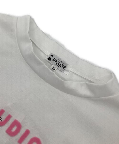 PICONE（ピッコーネ）PICONE (ピッコーネ) フロッキーロゴ七分袖プルオーバー ホワイト サイズ:38 未使用品の古着・服飾アイテム