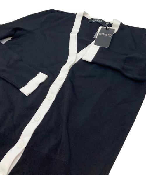 LAUREN RALPH LAUREN（ローレンラルフローレン）LAUREN RALPH LAUREN (ローレンラルフローレン) ストレッチラインニットカーディガン ブラック サイズ:XS 未使用品の古着・服飾アイテム