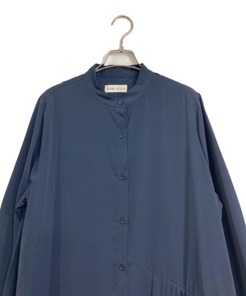 SUMI STYLE（スミ スタイル）sumi style (スミ スタイル) プリーツシャツワンピース　長袖ワンピース ネイビー サイズ:実寸参照の古着・服飾アイテム