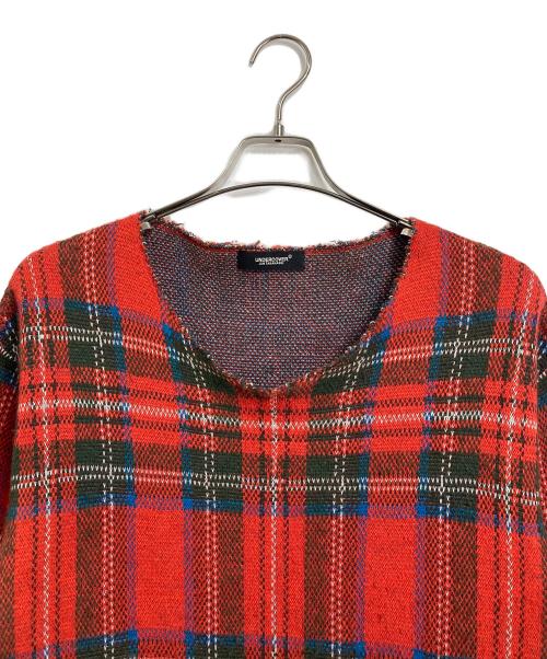 UNDERCOVER（アンダーカバー）UNDERCOVER (アンダーカバー) チェックVネックニット レッド サイズ:1の古着・服飾アイテム
