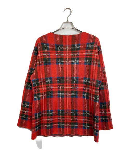 UNDERCOVER（アンダーカバー）UNDERCOVER (アンダーカバー) チェックVネックニット レッド サイズ:1の古着・服飾アイテム