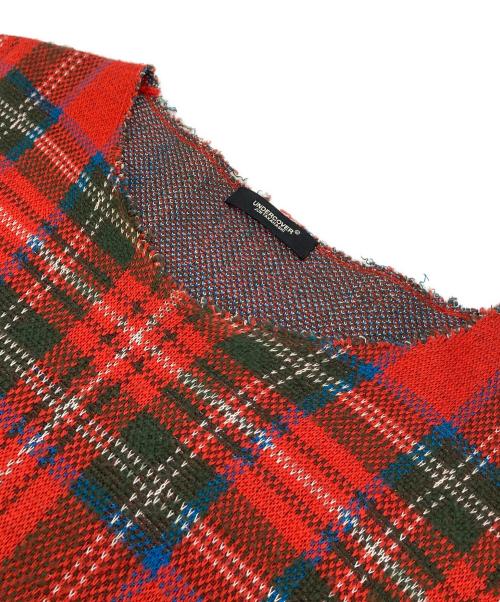 UNDERCOVER（アンダーカバー）UNDERCOVER (アンダーカバー) チェックVネックニット レッド サイズ:1の古着・服飾アイテム