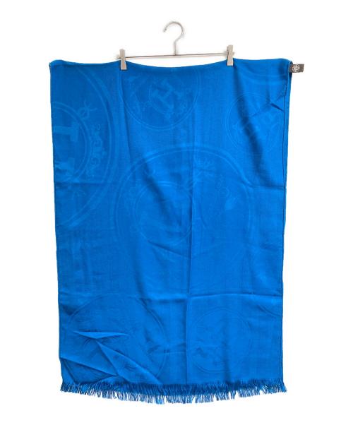 HERMES（エルメス）HERMES (エルメス) ニューリブリス 大判ストール　カシミヤ85％ シルク15％ ブルー サイズ:実寸参照の古着・服飾アイテム