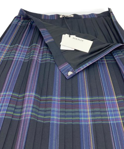 AURALEE（オーラリー）AURALEE (オーラリー) SUPER LIGHT WOOL CHECK PLEATED SKIRT ロングスカート　プリーツスカート ネイビー×パープル サイズ:1 未使用品の古着・服飾アイテム