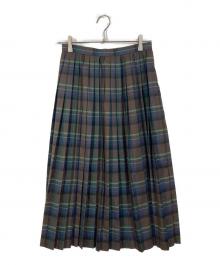 AURALEE（オーラリー）の古着「SUPER LIGHT WOOL CHECK PLEATED SKIRT プリーツスカート」｜グリーン×ブラウン