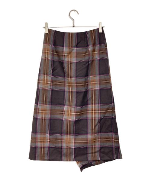 O'NEIL OF DUBLIN（オニールオブダブリン）O'NEIL OF DUBLIN (オニールオブダブリン) チェックラップスカート　ベルト付 ブラウン サイズ:36の古着・服飾アイテム