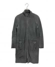 LOEWE（ロエベ）の古着「ディアスキンスウェードコート　ロングコート　レザーコート　アウター　ライトアウター　ダブルジップ　鹿革」｜グレー
