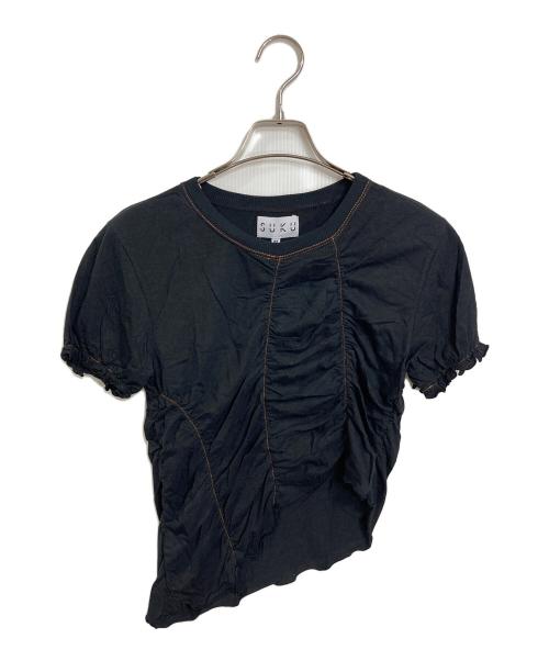SUKU（スク）SUKU (スク) EBONY LOLA RUCHED TEE エボニー ローラ ルーシュド ティー  デザイントップス　アシンメトリー ブラック サイズ:M 未使用品の古着・服飾アイテム