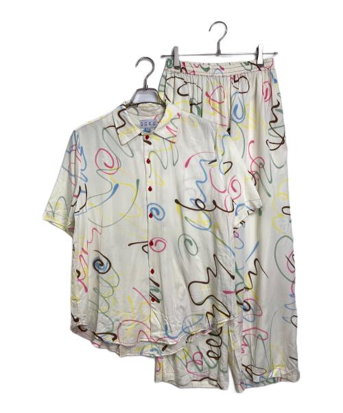 SUKU HOME（スクホーム）SUKU HOME (スクホーム) パジャマセットアップ　半袖シャツ　総柄 ホワイト サイズ:Lの古着・服飾アイテム