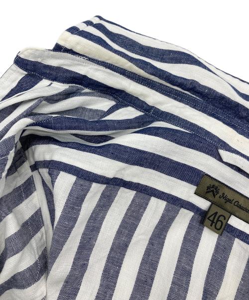 NIGEL CABOURN（ナイジェルケーボン）NIGEL CABOURN (ナイジェルケーボン) ストライプリネンシャツ　長袖シャツ　麻　日本製 インディゴ×ホワイト サイズ:46の古着・服飾アイテム