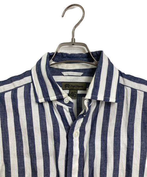 NIGEL CABOURN（ナイジェルケーボン）NIGEL CABOURN (ナイジェルケーボン) ストライプリネンシャツ　長袖シャツ　麻　日本製 インディゴ×ホワイト サイズ:46の古着・服飾アイテム