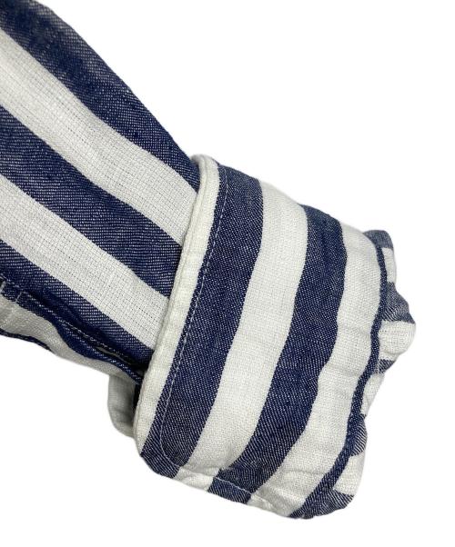 NIGEL CABOURN（ナイジェルケーボン）NIGEL CABOURN (ナイジェルケーボン) ストライプリネンシャツ　長袖シャツ　麻　日本製 インディゴ×ホワイト サイズ:46の古着・服飾アイテム