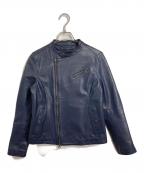 AVIREXアヴィレックス）の古着「ライダースジャケット　レザージャケット　アウター　ライトアウター　牛革　日本製」｜ネイビー