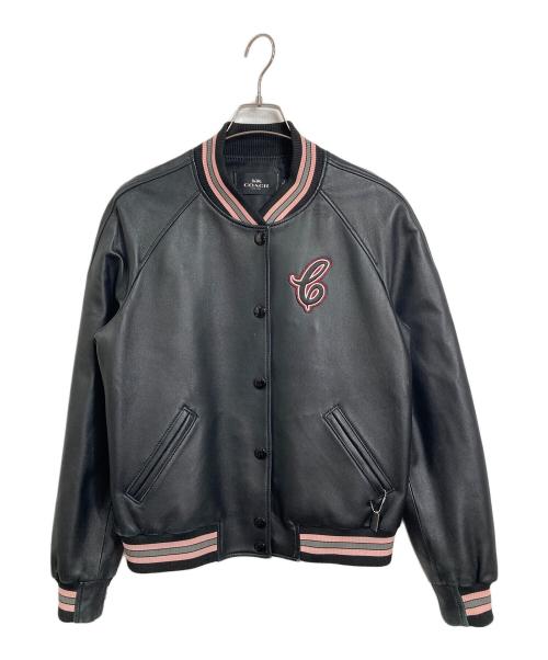 COACH（コーチ）COACH (コーチ) Leather Varsity Jacket  レザーバーシティジャケット レザージャケット　レザースタジャン　アウター　ライトアウター　羊革 ブラック サイズ:Mの古着・服飾アイテム