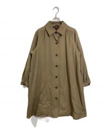 Yves Saint Laurent（イヴサンローラン）の古着「裏地チェックステンカラーコート　ロングコート　アウター」｜ブラウン