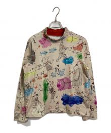 OLLEBOREBLA（アルベロベロ）の古着「ブタちゃんハイネックカットソー　長袖カットソー　総柄」｜ベージュ