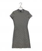 Christian Diorクリスチャン ディオール）の古着「シルク コットン チェックフラッグ柄ワンピース　ロングワンピース　チェッカー　総柄　イタリア製」｜ホワイト×ブラック