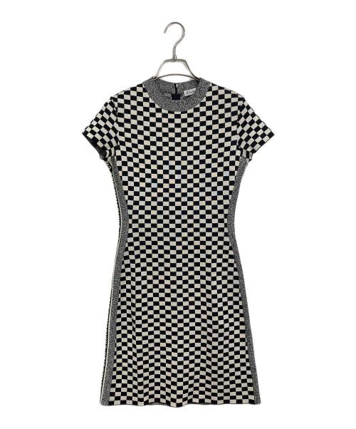 Christian Dior（クリスチャン ディオール）Christian Dior (クリスチャン ディオール) シルク コットン チェックフラッグ柄ワンピース　ロングワンピース　チェッカー　総柄　イタリア製 ホワイト×ブラック サイズ:US2の古着・服飾アイテム