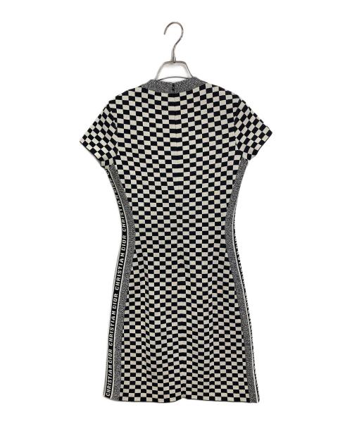 Christian Dior（クリスチャン ディオール）Christian Dior (クリスチャン ディオール) シルク コットン チェックフラッグ柄ワンピース　ロングワンピース　チェッカー　総柄　イタリア製 ホワイト×ブラック サイズ:US2の古着・服飾アイテム