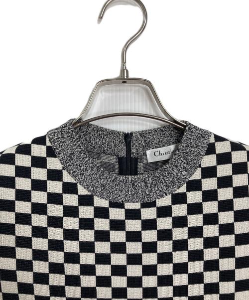 Christian Dior（クリスチャン ディオール）Christian Dior (クリスチャン ディオール) シルク コットン チェックフラッグ柄ワンピース　ロングワンピース　チェッカー　総柄　イタリア製 ホワイト×ブラック サイズ:US2の古着・服飾アイテム