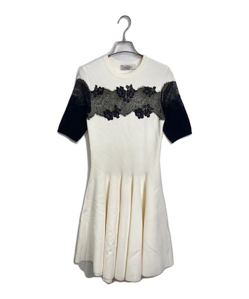VALENTINO（ヴァレンティノ）VALENTINO (ヴァレンティノ) レース切替 バイカラーワンピース　イタリア製　セレモニー ホワイト×ブラック サイズ:Sの古着・服飾アイテム