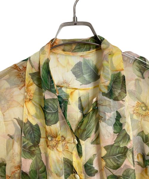 DOLCE & GABBANA（ドルチェ＆ガッバーナ）DOLCE & GABBANA (ドルチェ＆ガッバーナ) シフォン カメリアプリント リボン ブラウス　ボウタイブラウス　フラワープリント　イタリア製 イエロー サイズ:36の古着・服飾アイテム