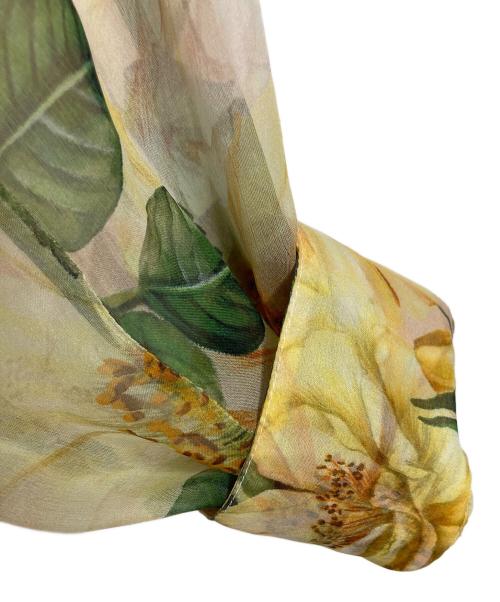 DOLCE & GABBANA（ドルチェ＆ガッバーナ）DOLCE & GABBANA (ドルチェ＆ガッバーナ) シフォン カメリアプリント リボン ブラウス　ボウタイブラウス　フラワープリント　イタリア製 イエロー サイズ:36の古着・服飾アイテム