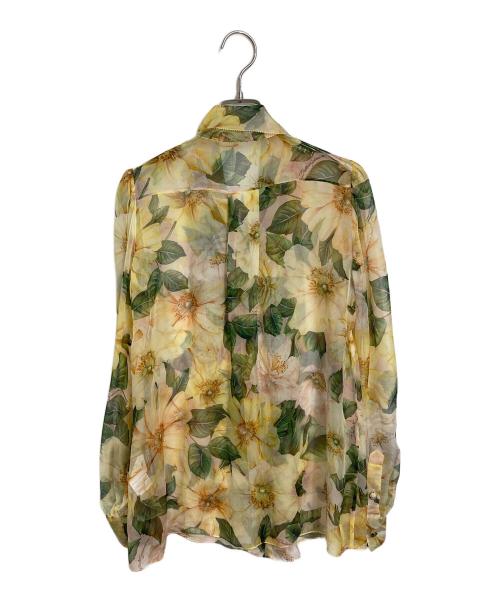 DOLCE & GABBANA（ドルチェ＆ガッバーナ）DOLCE & GABBANA (ドルチェ＆ガッバーナ) シフォン カメリアプリント リボン ブラウス　ボウタイブラウス　フラワープリント　イタリア製 イエロー サイズ:36の古着・服飾アイテム